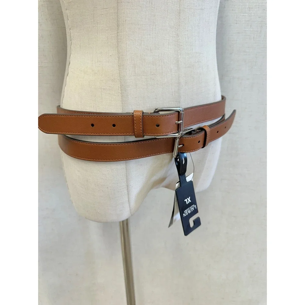 Lauren Ralph Lauren Leather Solid Brown Double Wrap Stacked Belt Size XL New NWT